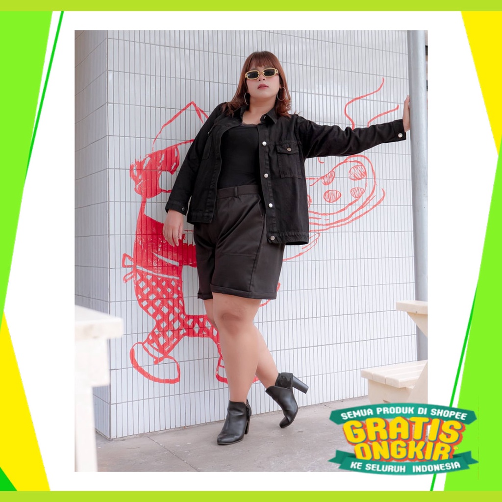 Hitam Putih Biru Orange Hijau Navy Dongker Polos moccha coklat / Ellanor Denim Jaket Bigsize Jumbo