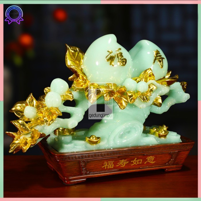 Pajangan Patung Hiasan Kado Hadiah Buah Bunga Persik Peach Batu Giok Blossom Pohon Tree Tanaman Bambu Rejeki Rezeki Hoki Benda Fengshui Fengsui Feng Shui Rejeki Rezeki Keberuntungan Uang Emas Mas Gold Resin Cina Rupang Tasbih Buddha Budha Statue Necklace