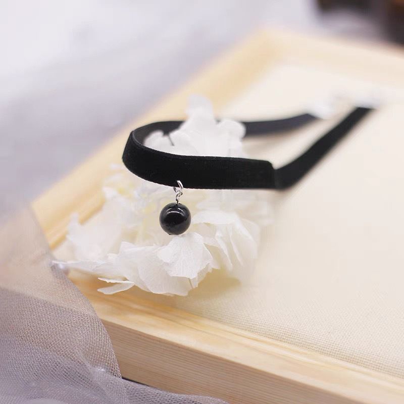 Kalung Choker Hitam Wanita Liontin Bandul Mutiara Simple Korean Style