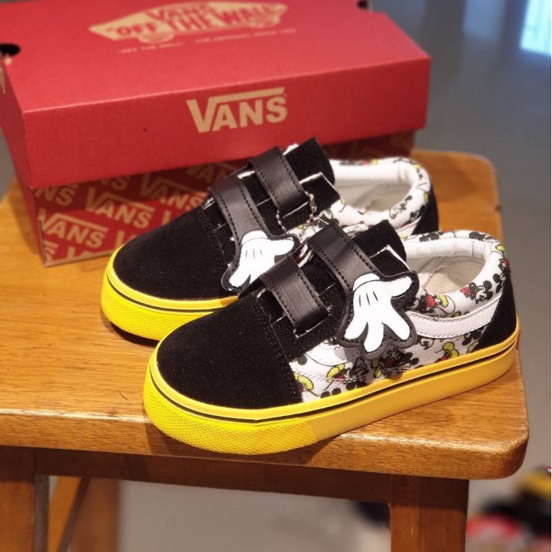 SEPATU ANAK VANS MICKEY VELCRO HITAM SOL KUNING MURAH