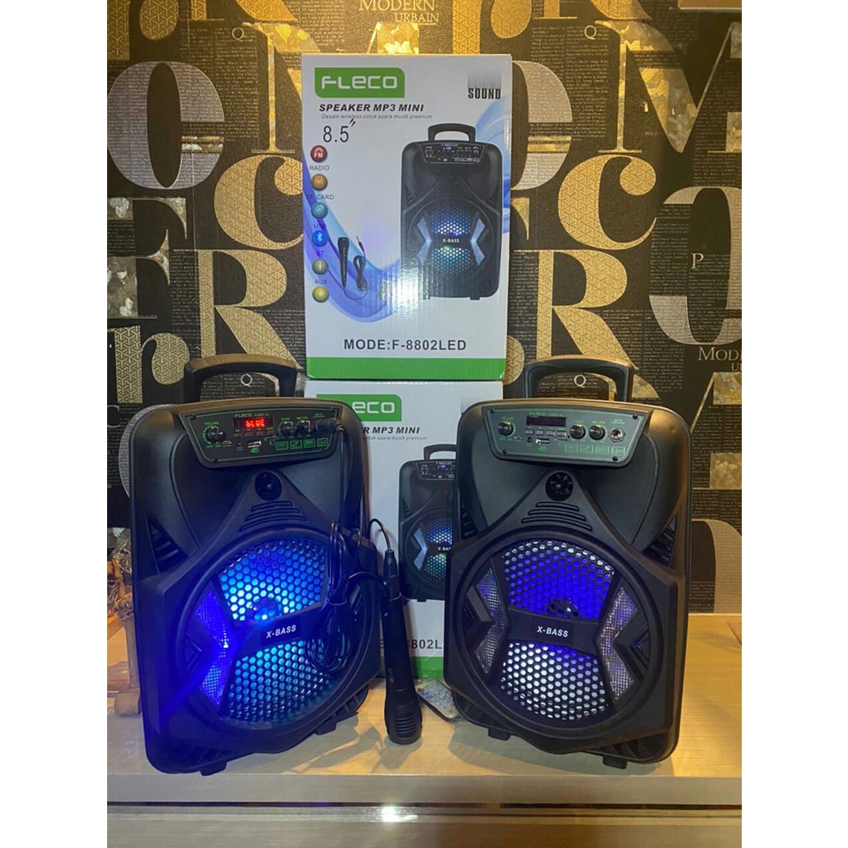 Speaker Karaoke Fleco F-8802LED 8,5 Inch Bonus Mic Super Bass Speaker Bluetooth Fleco 8.5 inch BISA BAYAR DITEMPAT