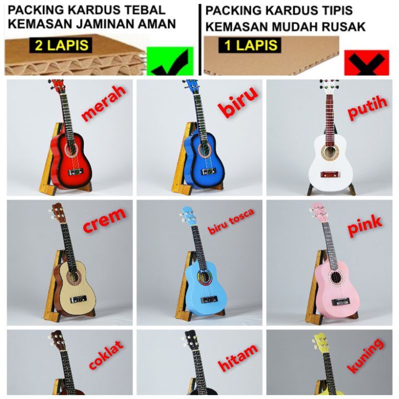 ukulele kencrung senar bagus bonus pick paking dua lapis