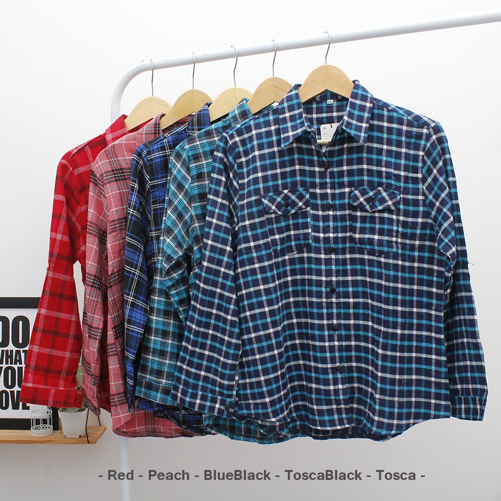 𝑱𝒂𝒌𝒂𝒓𝒕𝒂𝑭𝒂𝒔𝒉𝒊𝒐𝒏 kemeja flanel cewek XL basic kotak lengan panjang big size tartan shirt top