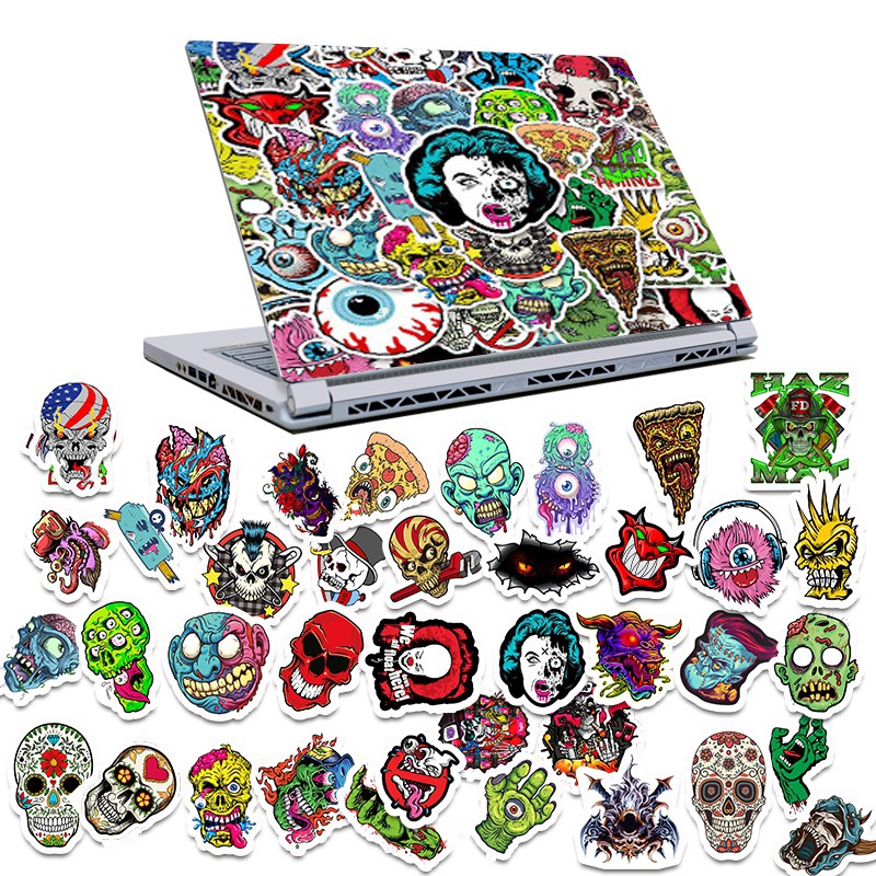 50pcs Graffiti Skull Punk Rock Dark Diy Stickers For Laptop Skateboard Guitar Car Helmet