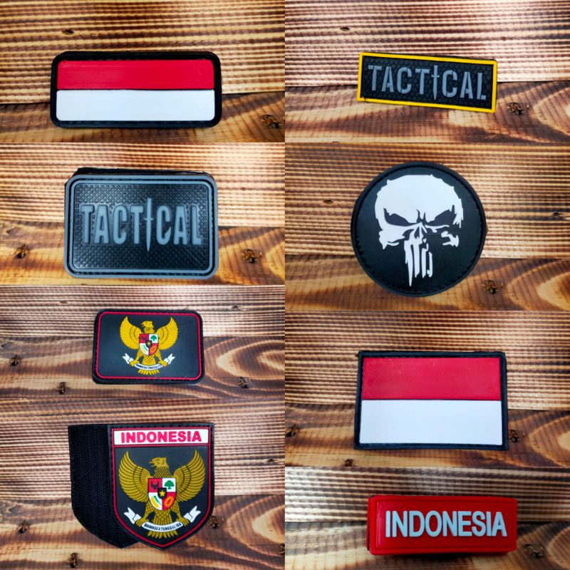 Patch Rubber Garuda/Bendera Merah Putih/Tengkorak Scull Bulat/Bendera Indonesia/Tempelan Emblem Karet Velcro/Patch Rubber