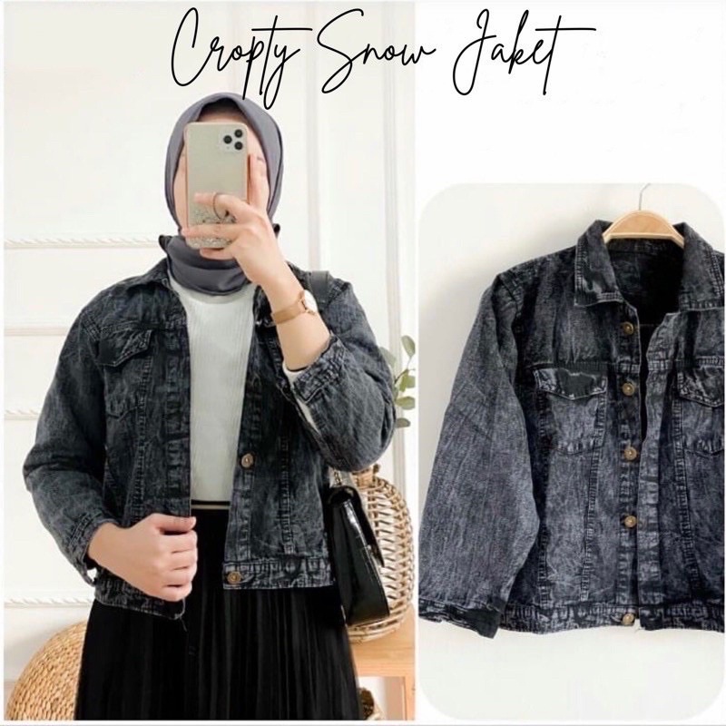 JAKET SNOW BLACK VINTAGE CROP / JAKET JEANS CEWEK MURAH