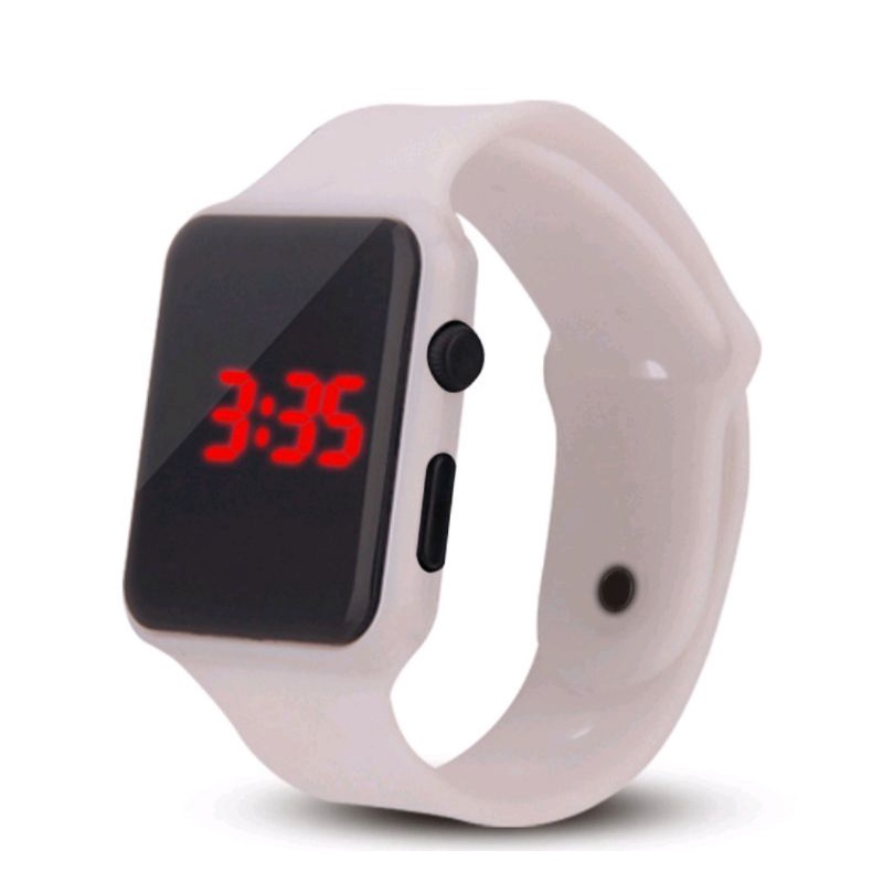 COD Jam Tangan LED Watch Kotak Digital Fashion Pria Wanita Kekinian Termurah-Putih