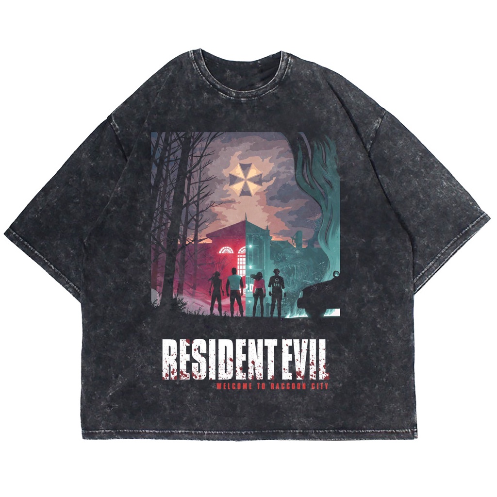 KAOS OVERSIZE RESIDENT EVIL WASHING VINTAGE MOVIE TEE (T-SHIRT OVERSIZE WASHED)