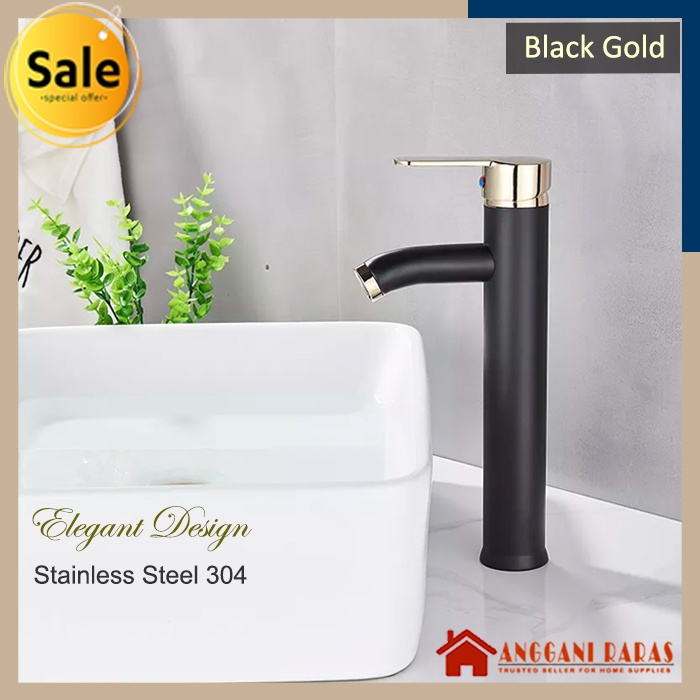Keran Air Wastafel Keran Wastafel Cuci Tangan Stainless Steel Black Gold
