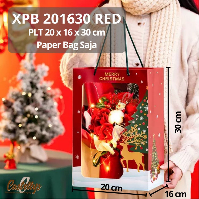 

5 Pcs Paper Goodie Bag XPB 201630 RED Kue Hampers Hadiah Kado Natal Christmas