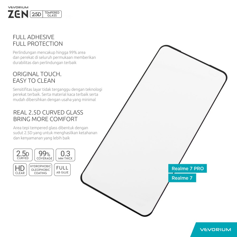 VEVORIUM ZEN 2.5D Realme 7 PRO 7 Biasa Full Cover Tempered Glass Anti Gores Kaca Screen Guard