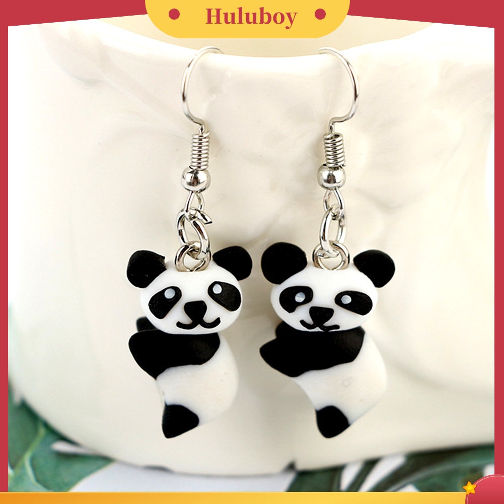 Hu Hu Hu Hu Hu Alat Bantu Pasang Kacamata♡ Anting Kait Gantung Wanita Bahan Polymer Clay Desain Panda Lucu Untuk Pesta