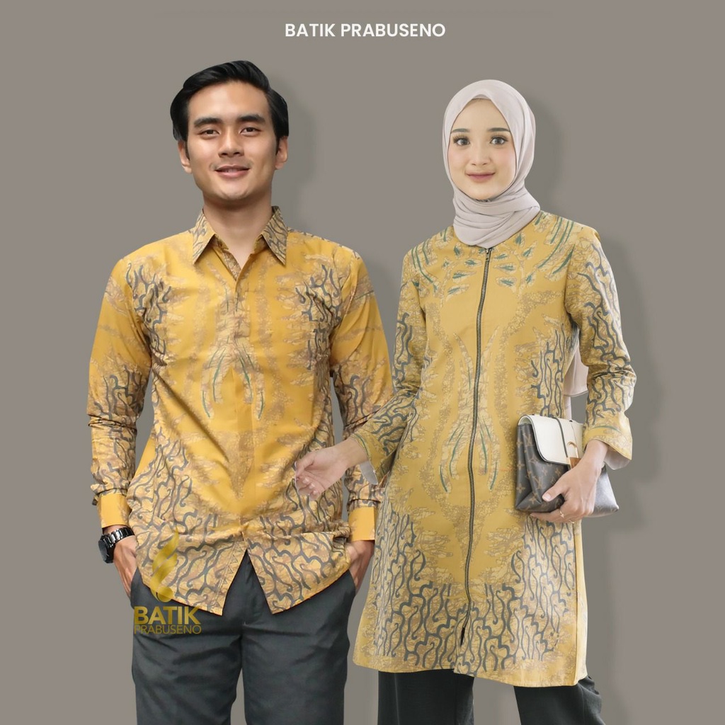 Batik Prabuseno Motif Larasati Bahan Katun Lapis Furing Batik Couple Pria Slim Fit Dan Wanita Tunik 