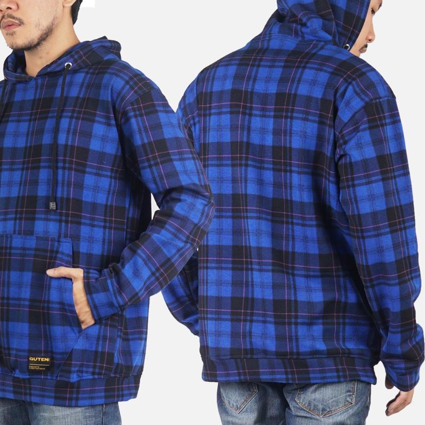 Termurah (bjg-491) Barris Blue Flannel Hoodie - JaketFlannel Pria Guteninc