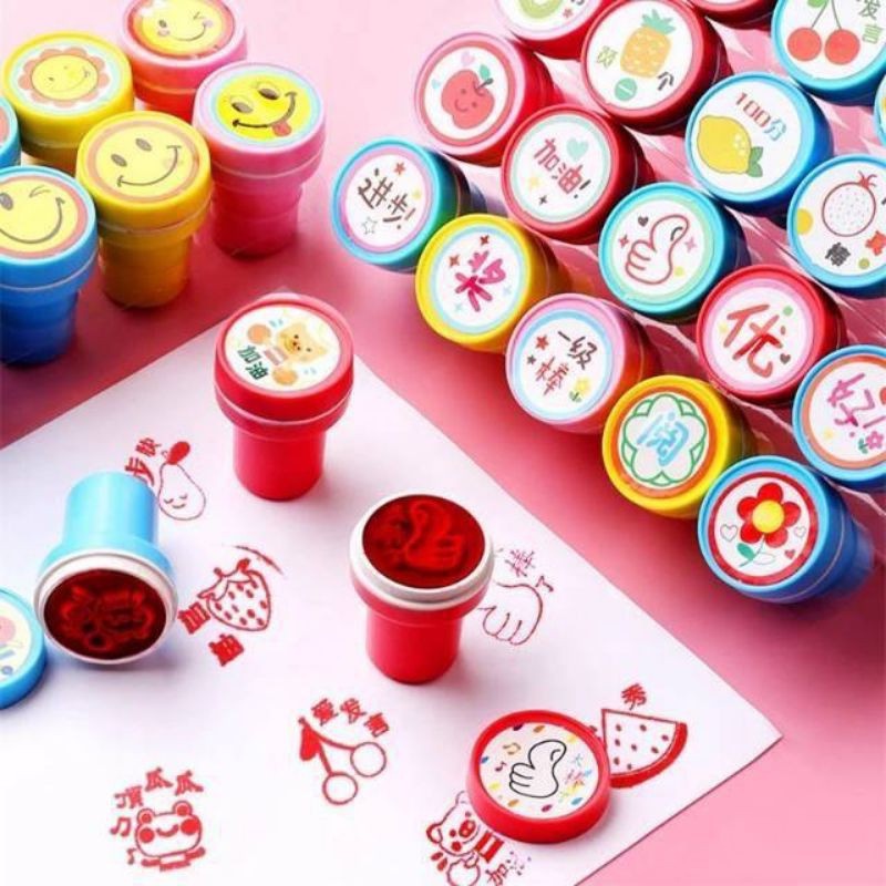 

BISA COD Mainan Anak Mini Round Stamp Stempel Tinta Cap Lucu