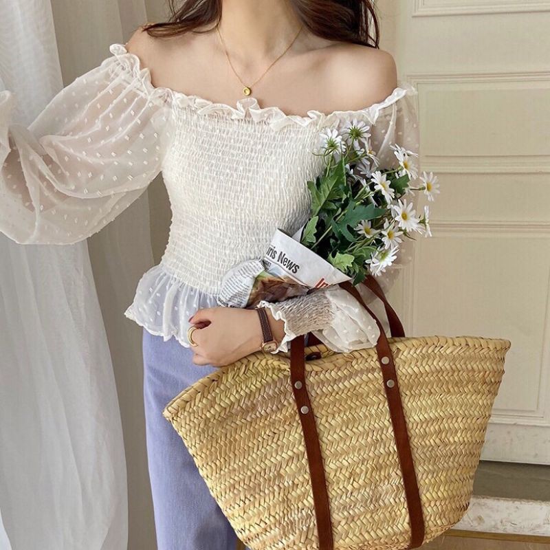 Cross back elastic import hongkong blouse wanita import hk