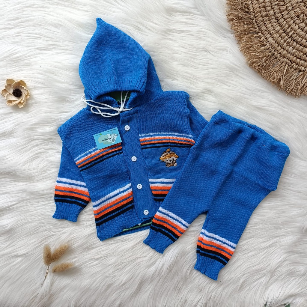 Setelan sweater rajut salur 0-6 bulan