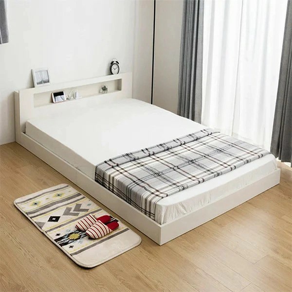 Dipan lesehan minimalis kayu jati tempat tidur kayu ranjang kayu - putih duco 180×200 MJ08