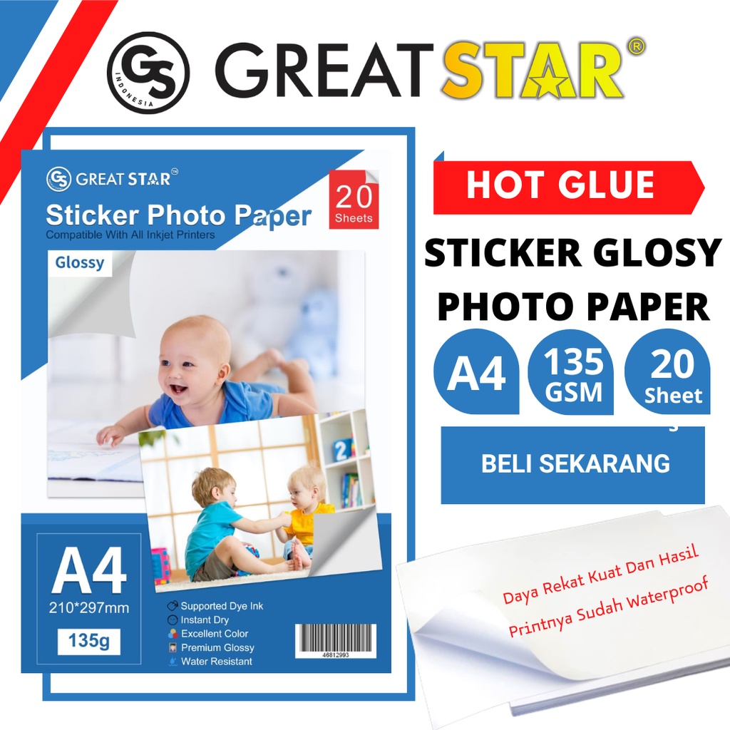 

H7Y Sticker Glossy Photo Paper A4/20 Lembar 135 GSM V-TECH