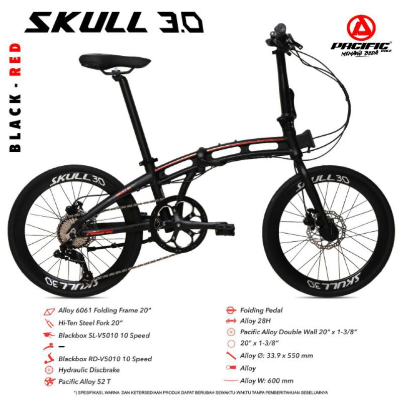 PACIFIC SKULL 3.0 20 INCI SEPEDA LIPAT ALLOY HYDRAULIC 10 SPEED