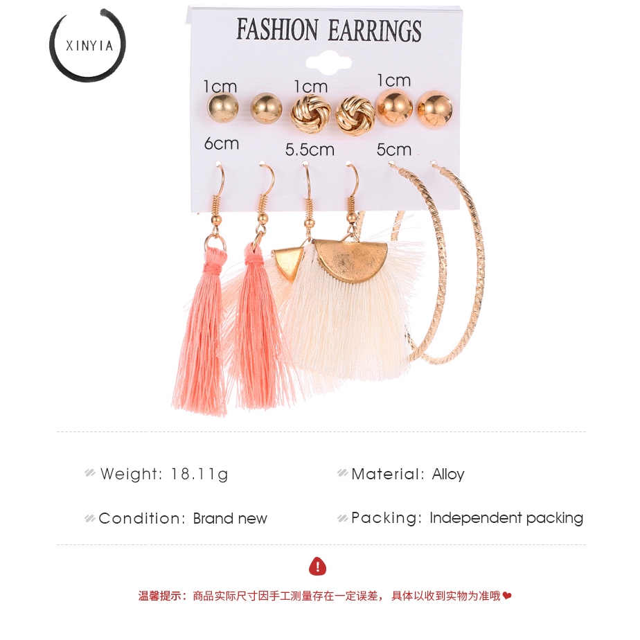 (6 Pasang / Set)Fringed Circle Pearl Kombinasi AntingBerlebihan Fashion Wanita Mengatur Anting