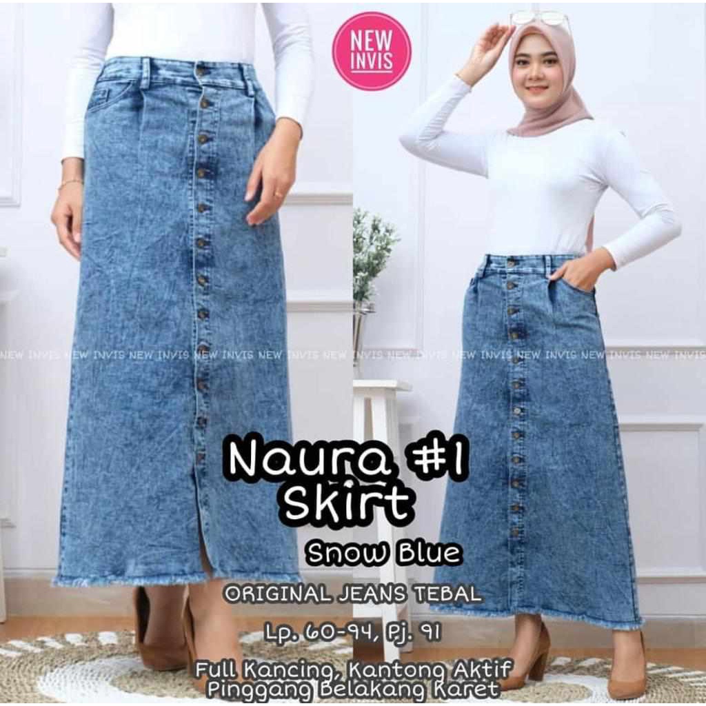 Rok Jeans Span Panjang| Rok Jeans streetch Original |Rok Jeans Kancing Murah