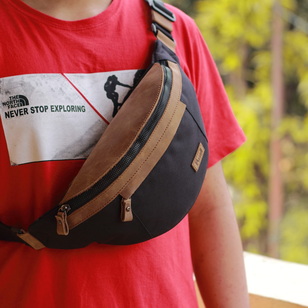 Waistbag Pusiill/Waistbag kulit Sapi Asli+Cordura/Tas Selempang Pria dan Wanita/Tas Pinggang