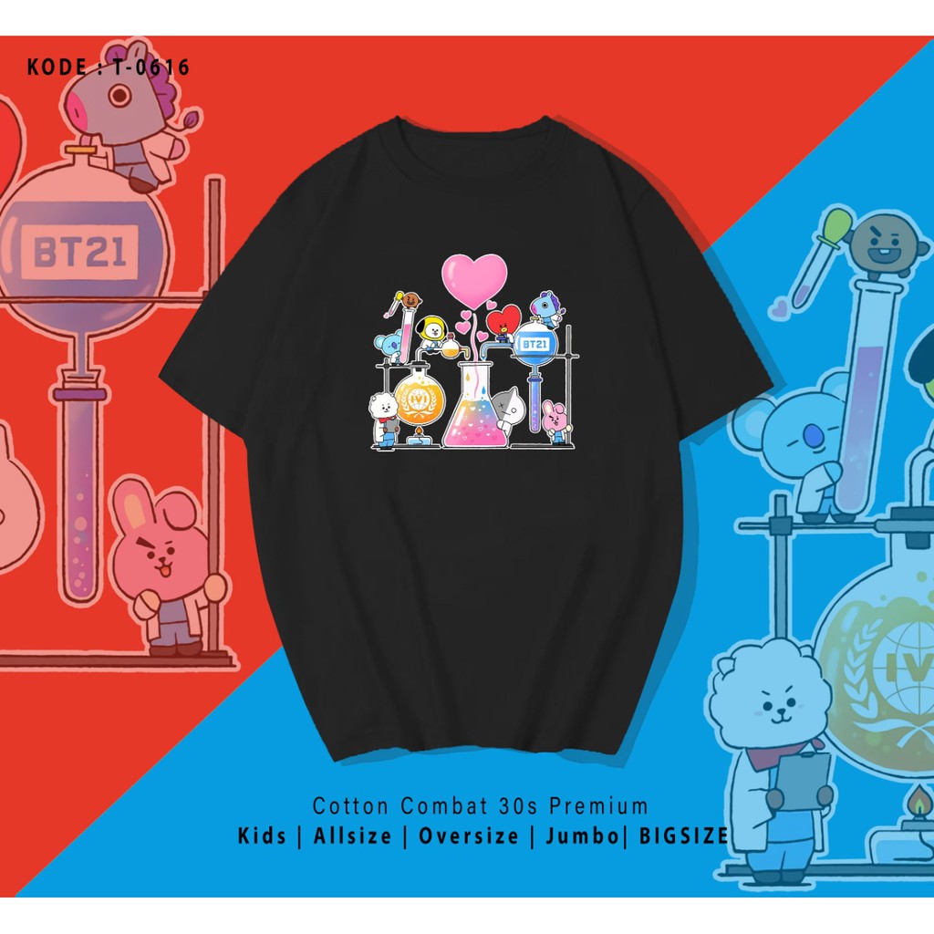 KAOS UNISEX PRIA DAN WANITA / BT21 LAB / ARMY / BTS / TERMURAH / BAHAN KATUN 30S
