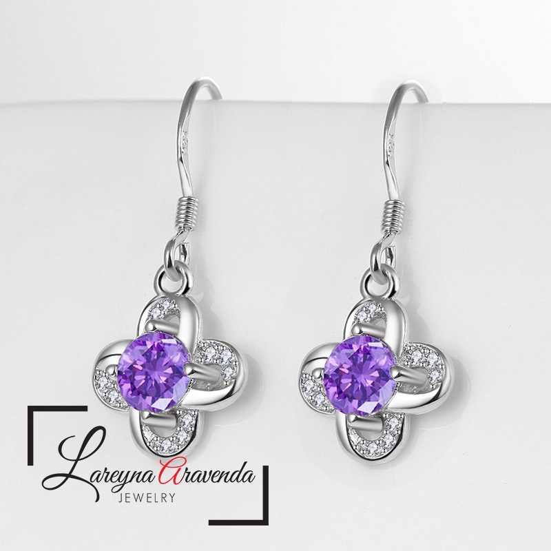Anting Korea Wanita Silver S925 Model Bunga Kristal Besar Gantung AT046