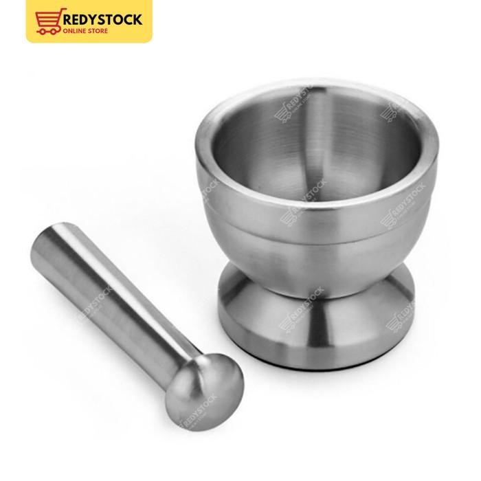MORTAR PESTLE TUMBUKAN BUMBU OBAT STAINLESS COBEK ULEKAN LUMPANG