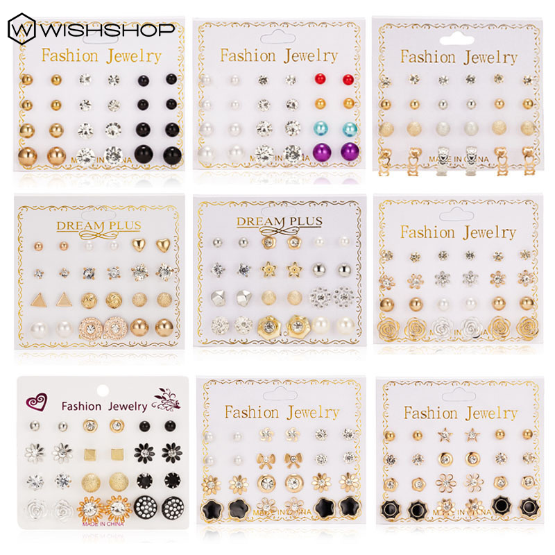 [24Pcs Set Creative Retro Zircon Pearl Sun Star Stud Earrings ] [Ladies Elegant Rhinestone Studs Earrings] [Korean INS Simple Style Bridal Wedding Party Ear Jewelry]