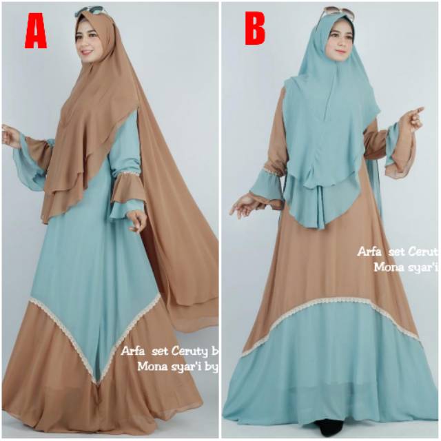 Arfa Set Gamis Dress ORI mona syari Termurah ME collection/gamis pesta wanita keren
