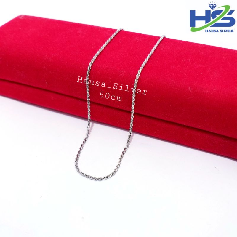 Kalung Perak Asli Silver 925 Lapis Emas Putih Model Tambang 50 60 Cm - Kalung Perak Pria Wanita Anti Karat