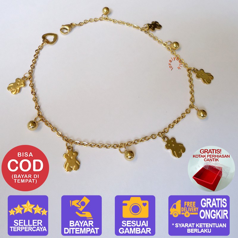 Lovelybutik Gelang Tangan Titanium Teddy Bear Gelang Tangan Wanita Titanium BONUS KOTAK PERHIASAN