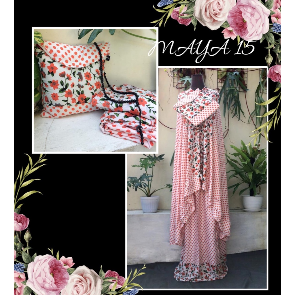 CUCI GUDANG  Mukena Bali Motif Bunga warna oranye elegan Maya 15
