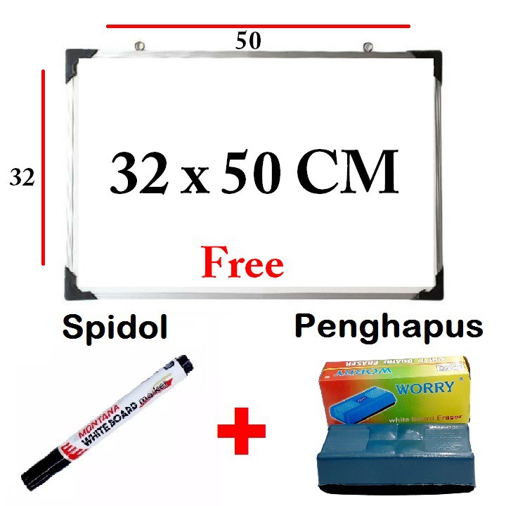 

Papan Tulis White Board Gantung Ukuran 32 cm x 50 cm Free Spidol dan Penghapus