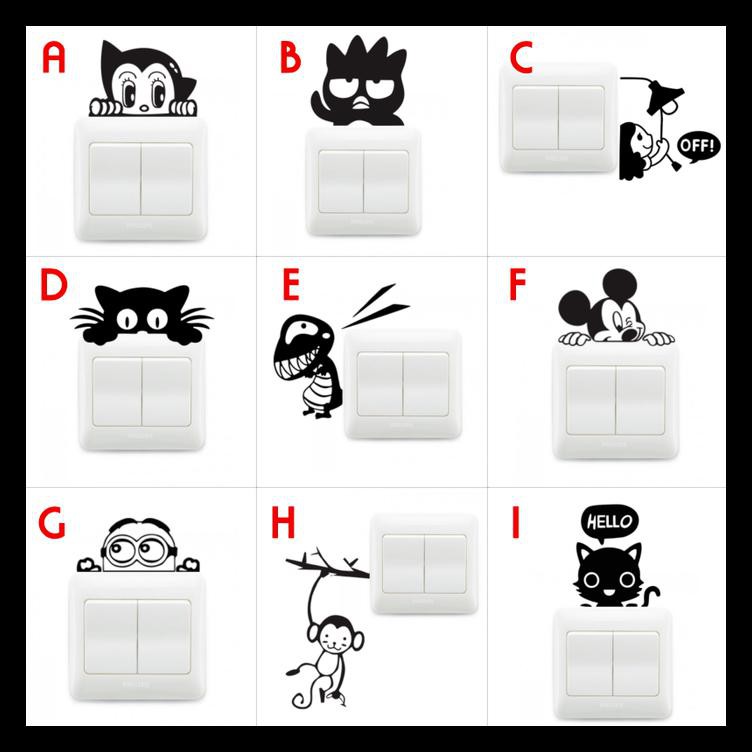 Wall Sticker Saklar Lampu Rumah Puluhan Karakter Lucu Unik Stiker - Hitam Termurah
