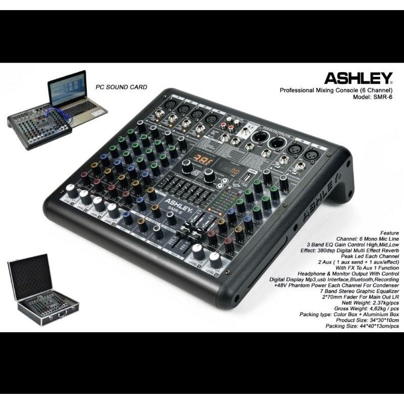 MIXER AUDIO ASHLEY SMR6/SMR 6 6 CHANNEL USB-MP3-BLUETOOTH ORIGINAL