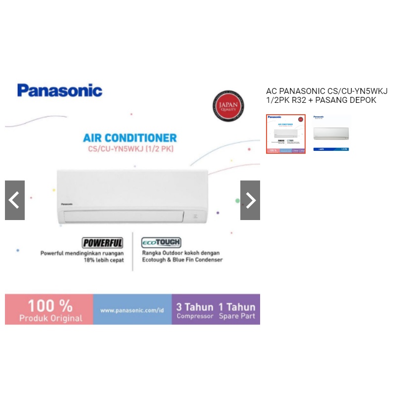 AC PANASONIC CS/CU-YN5WKJ 1/2PK R32 + PASANG DEPOK