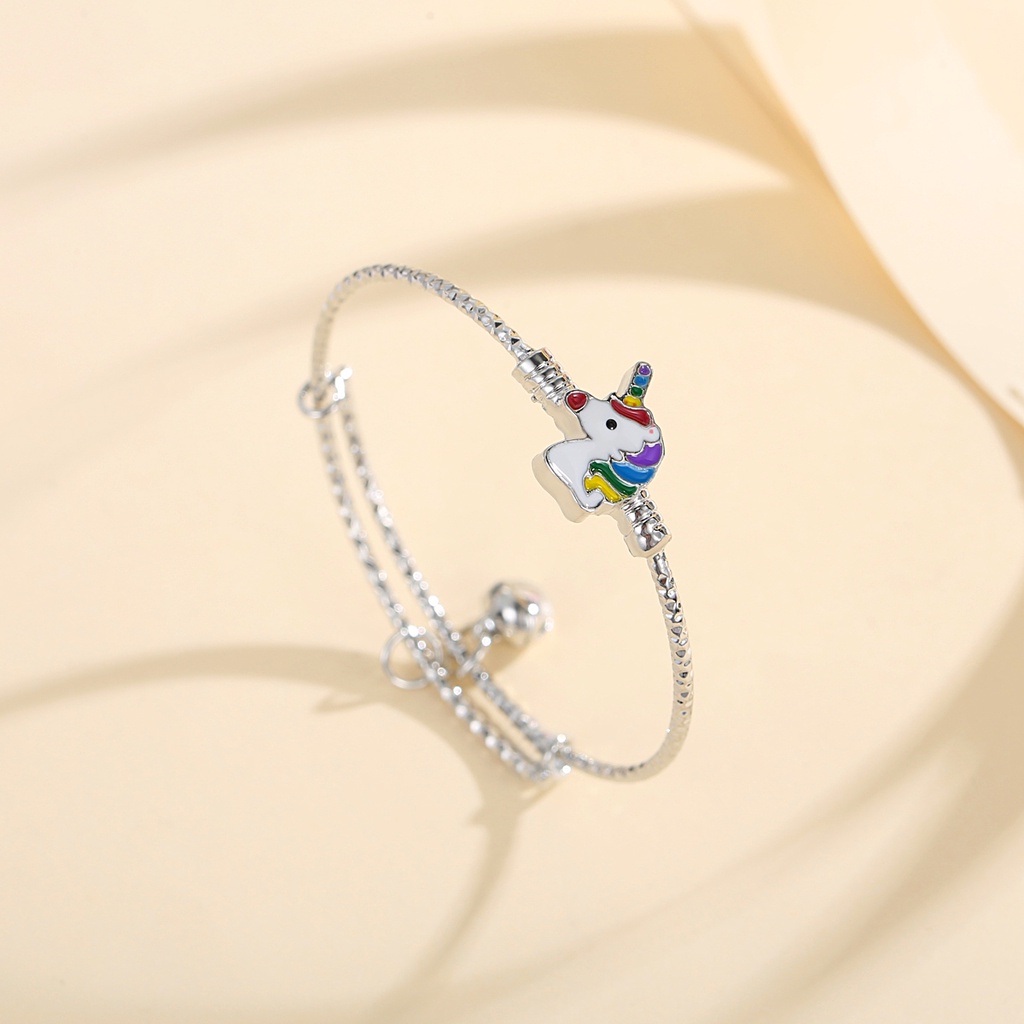 Y667【Barang spot】Jewelry 5pcs Unicorn Kalung Set Anak Titanium Anti Karat Asli Perak Set Anting-Anting Berlapis Emas Gelang Gadis Lucu Unicorn Hadiah Ulang Tahun Set Perhiasan