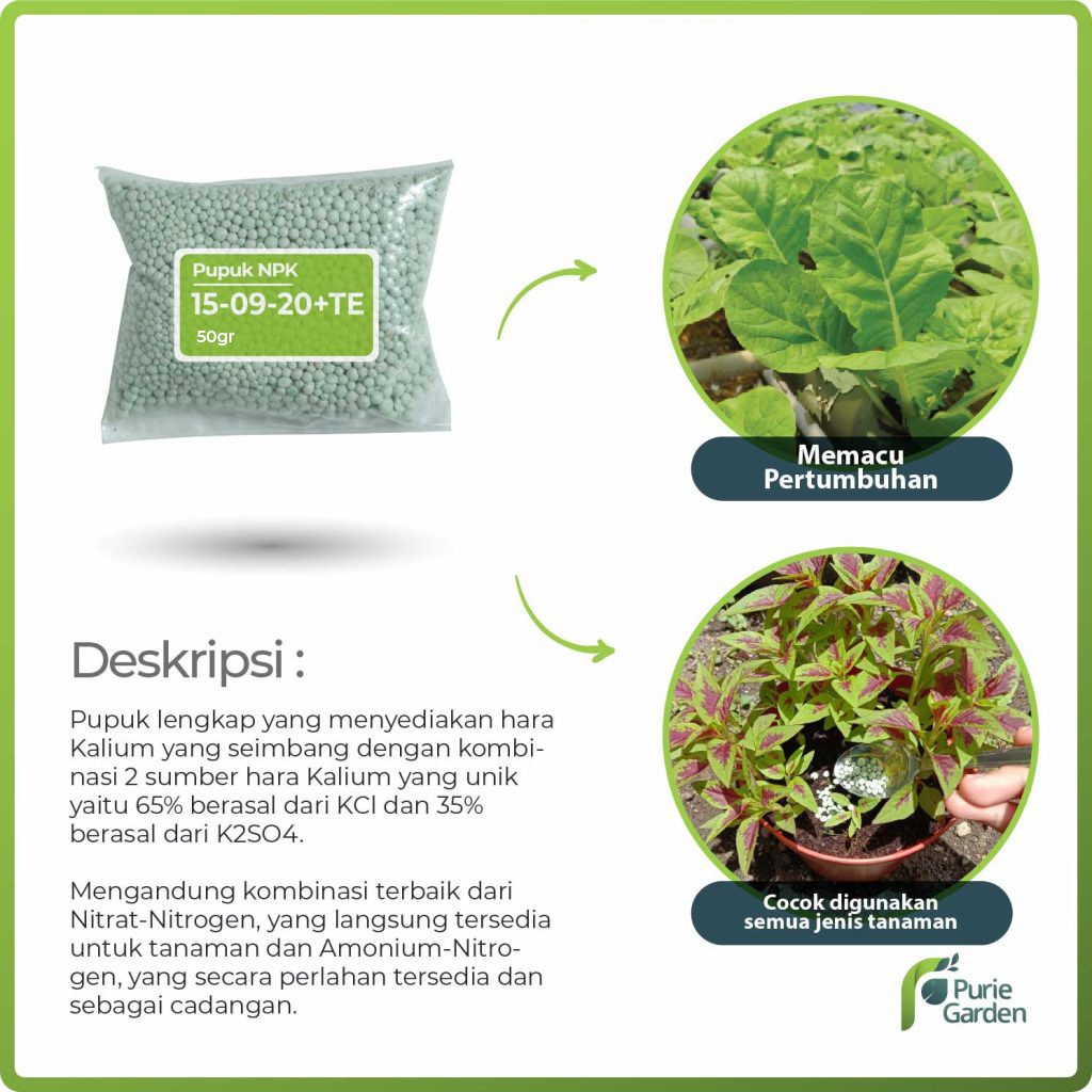 Pupuk NPK Grower 15-09-20 TE Nutrisi Pertumbuhan Bunga Buah Tanaman Sayur Buah 50gram PG KDR