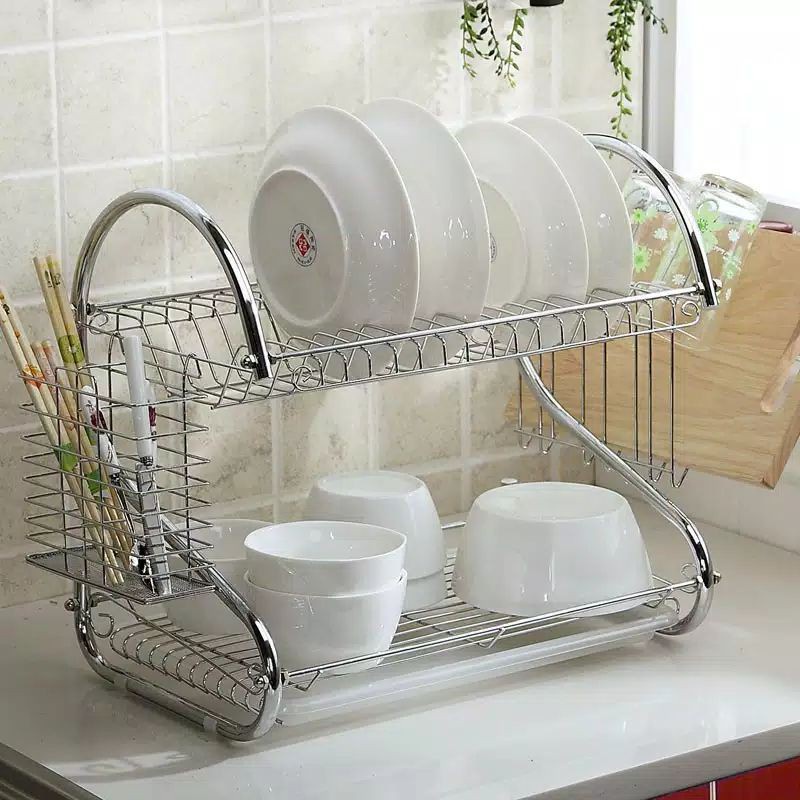 Rak Piring Stainless Steel Susun 2 ( 35 / 40 CM)  rak dapur serbaguna gelas sendok multifungsi