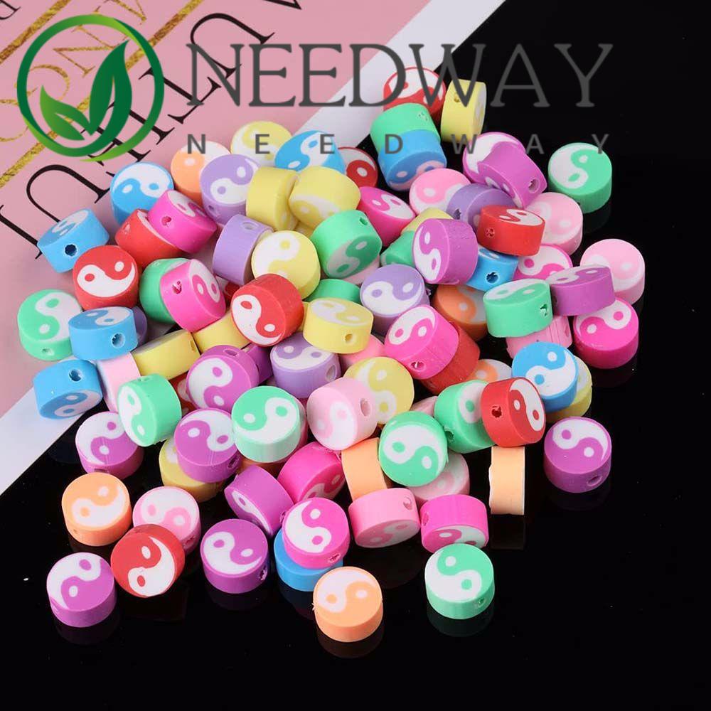 Needway  9 mm Round Beads Candy Color DIY Jewelry Making Yin Yang Eyes Loose Beads Necklace Bracelet Tai Chi Earring Handmade 50 Pcs Needlework Beads/Multicolor