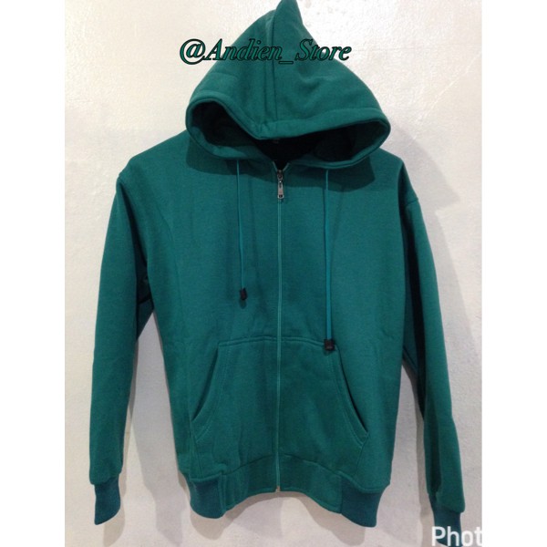 Jaket Hoodie Zipper Polos Hijau Tosca / Toska