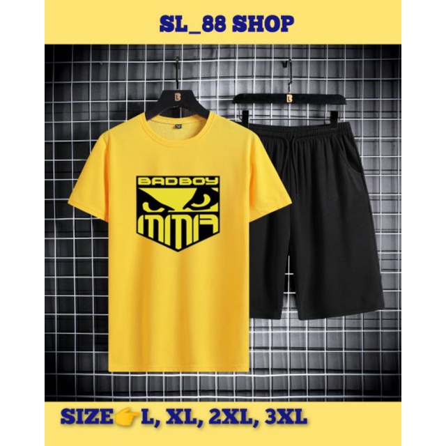 Set Pakaian Pria, Kaos+Celana Pendek Bermotif Yellow BadBoy