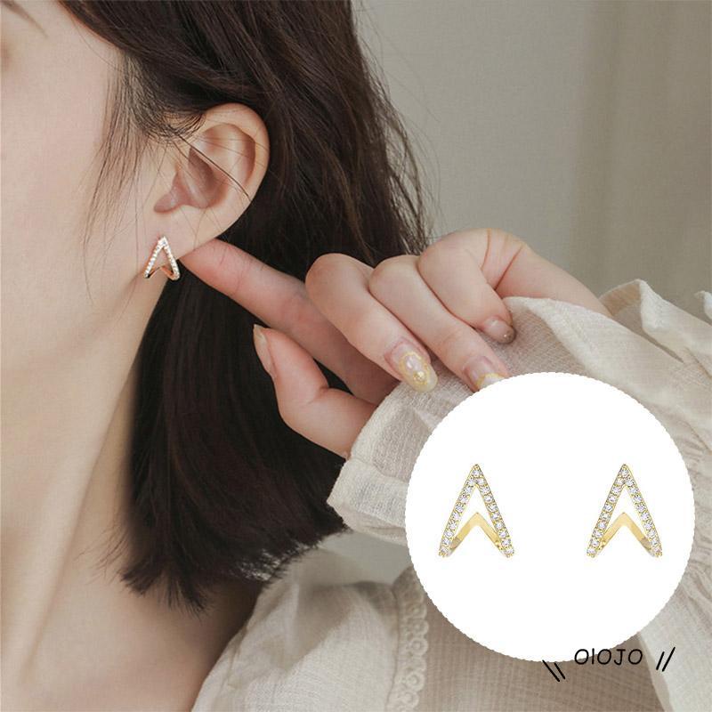 【COD】Anting Tusuk Bentuk V Hias Zircon Gaya Simple Berkilau Untuk Wanita