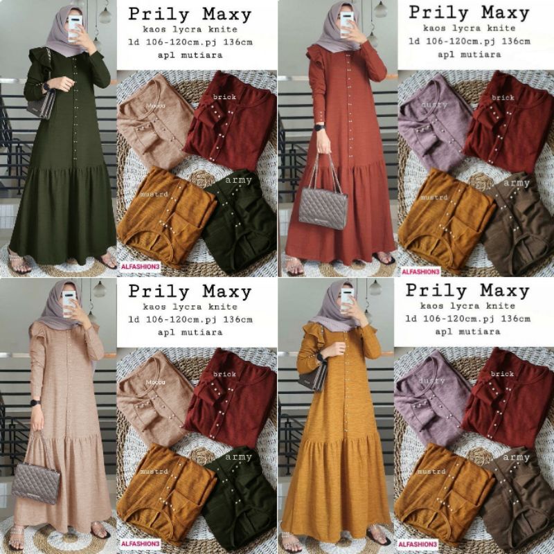 Gamis Wanita Muslimah Helda Prily Maxy Kaos Knite Lycra Mutiara Bagus Simpel Syari Muslim Dress