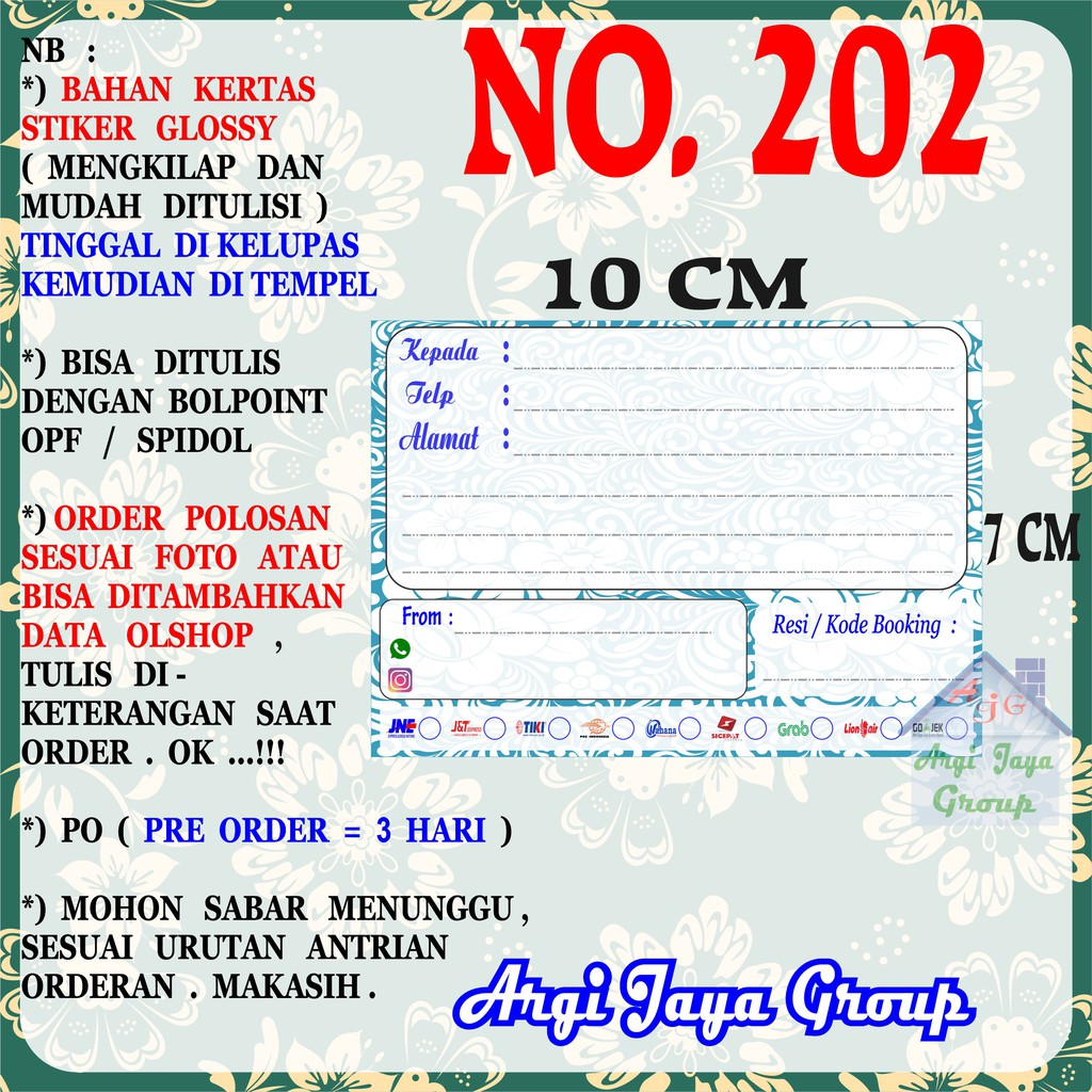 

Stiker Pengiriman - Sticker Alamat Olshop Murah Nomer 202 - 10x7 cm - Glossy