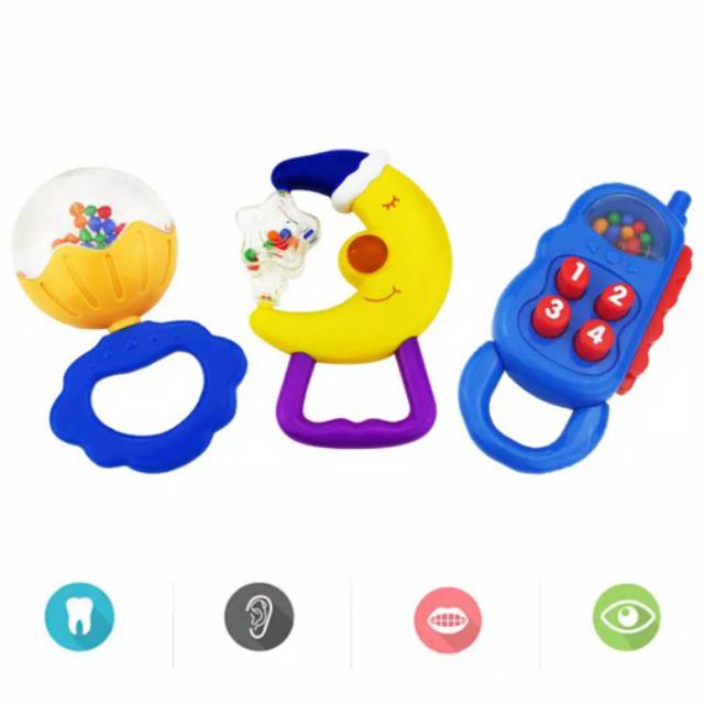 1234OS - Mainan Teether Rattle dengan Lonceng Genggam Bahan Plastik Bayi untuk Edukasi