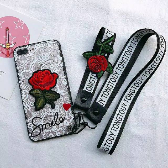 Case renda bunga smile + tali Vivo Y19 V11 V11i 1806 V11 pro 1804 Y91C Y1S 1820  lanyard lace mawar